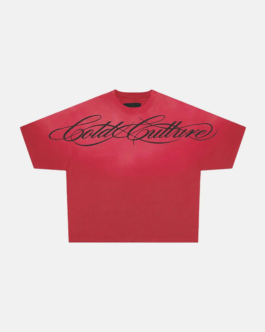 COLD CULTURE CROSSED SCRIPT TEE RED