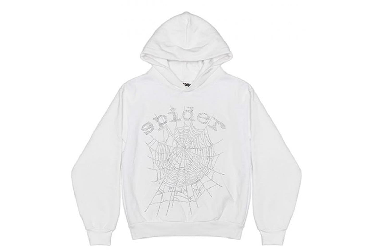 Hoodie Sp5der OG Rhinestone Logo en blanco