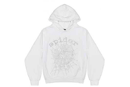 Hoodie Sp5der OG Rhinestone Logo en blanco