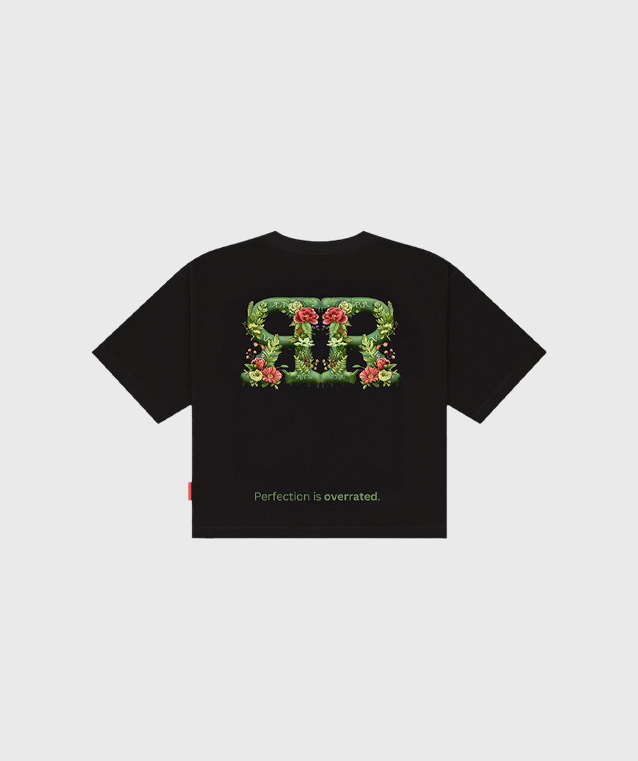 CAMISETA BOXY FIT NEGRA BOTANICAL OVERRATED
