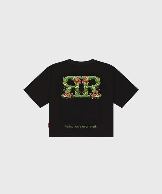 CAMISETA BOXY FIT NEGRA BOTANICAL OVERRATED
